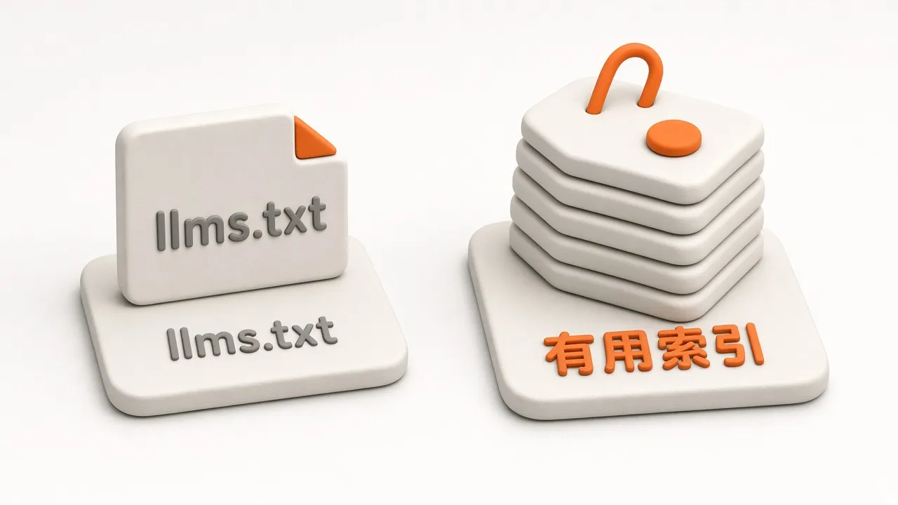 llms.txt 与有用索引:左侧根目录索引文件,右侧精选优先文档